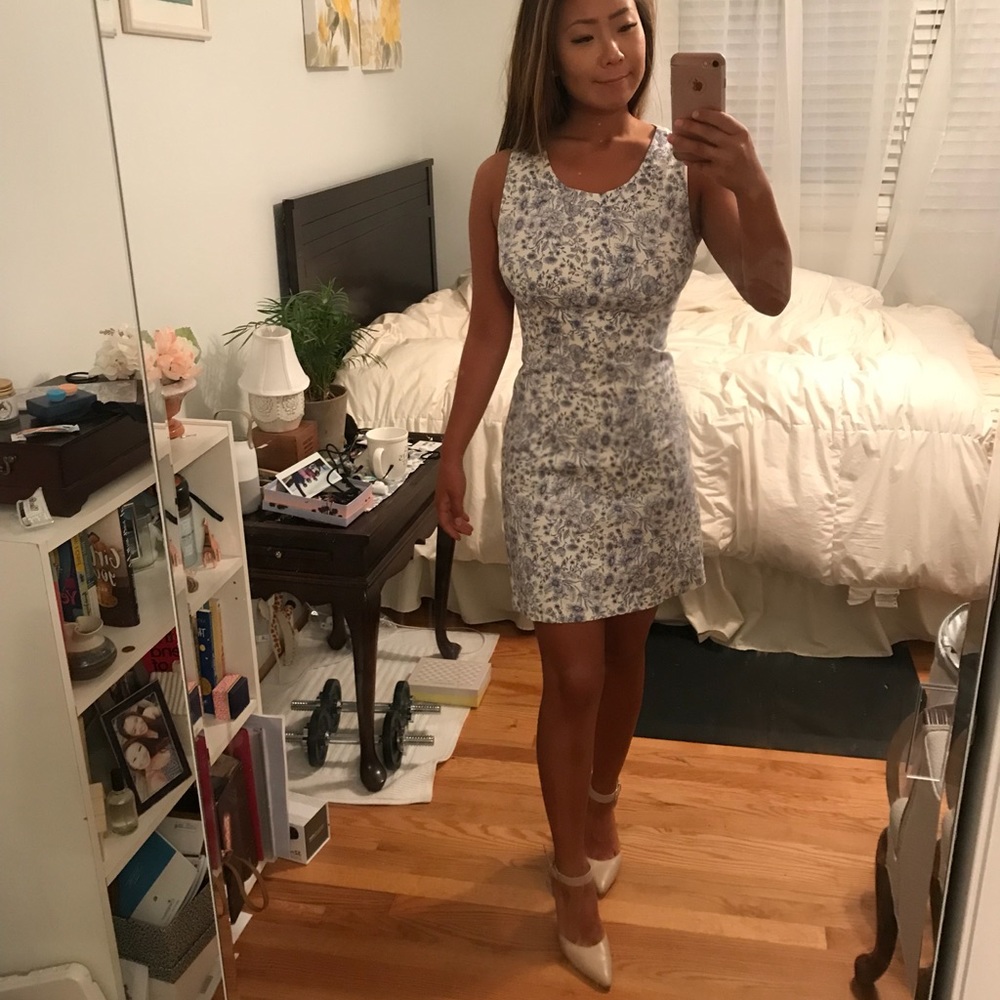 beautiful cream and blue floral dress